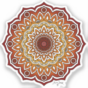 Sinaasappel & Bruine Spiraal en Bloemen Mandala Sticker