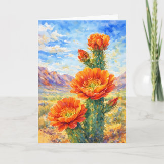 Sinaasappel Cactus Bloem Watercolor Wenskaart Kaart
