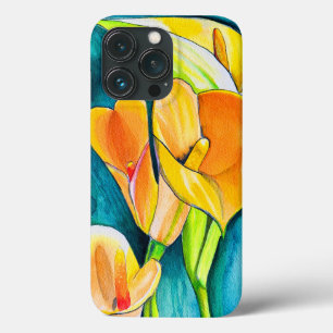 Sinaasappel Calla lelie bloem waterverf kunst iPhone 13 Pro Hoesje