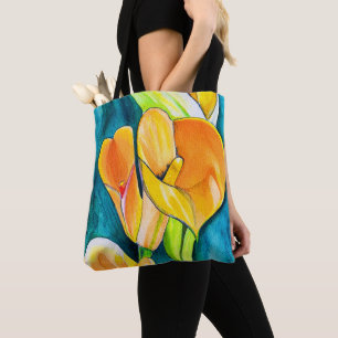 Sinaasappel Calla lelie bloem waterverf kunst Draagtas