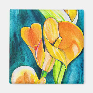 Sinaasappel Calla lelie bloem waterverf kunst Magneet