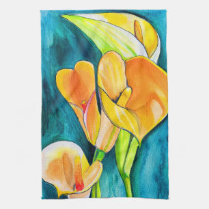 Sinaasappel Calla lelie bloem waterverf kunst Theedoek