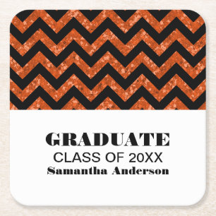 Sinaasappel Chevron Glitter Afstuderen Onderzetter
