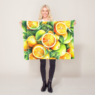 Sinaasappel Citroen Botanische Citroen Geometrisch Fleece Deken