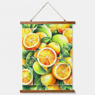 Sinaasappel Citroen Botanische Citroen Geometrisch Hangend Wandkleed