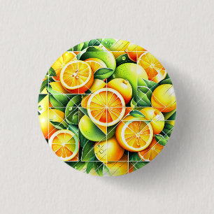 Sinaasappel Citroen Botanische Citroen Geometrisch Ronde Button 3,2 Cm