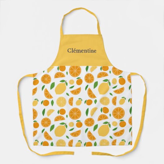 Sinaasappel & Citroenmotief Wit Schort (Voorkant)