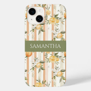 Sinaasappel Citrus Bloemig Perzik Streep Naam Case-Mate iPhone 14 Hoesje