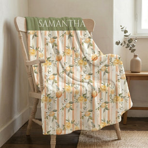 Sinaasappel Citrus Bloemig Perzik Streep Naam Fleece Deken