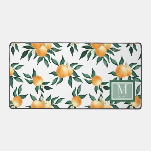 Sinaasappel citrus waterverf monogram naam bureaumat (Voorkant)