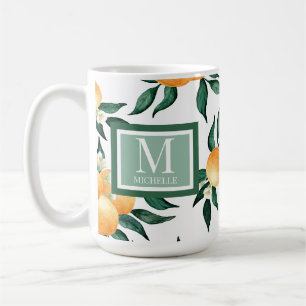 Sinaasappel citrus waterverf monogram naam koffiemok
