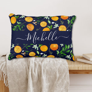 Sinaasappel citrus zomer bloem botanisch patroon accent kussen