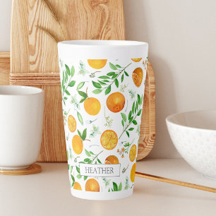 Sinaasappel citrus zomer bloem botanisch patroon latte mok
