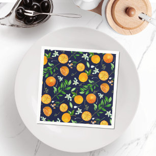 Sinaasappel citrus zomer bloem botanisch patroon servet