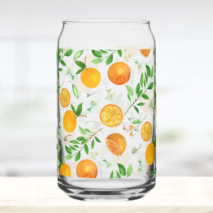 Sinaasappel Citrus Zomer Bloemige Botanische Patro Blikvorm Glas