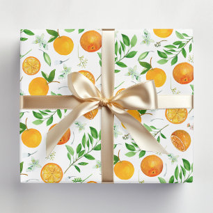 Sinaasappel Citrus Zomer Bloemige Botanische Patro Cadeaupapier