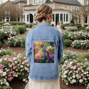 Sinaasappel Crested Rainbow Jay Fantasy Bird Denim Jacket