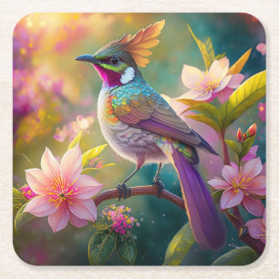 Sinaasappel Crested Rainbow Jay Fantasy Bird Vierkante Kartonnen Onderzetter