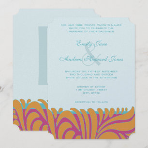 Sinaasappel Crush Aqua Fuchsia wervelt op zilver Kaart