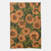Sinaasappel Dahlia tuin Theedoek (Verticaal)