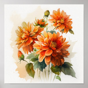 Sinaasappel Dahlias Bloemenkunst Print Poster