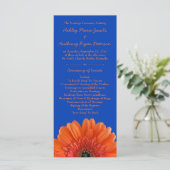 Sinaasappel Daisy Flower Royal Blue bruiloft progr Programma (Staand voorkant)