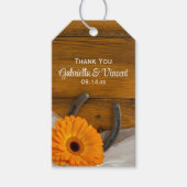 Sinaasappel Daisy Hoefijzer Westerne bruiloft voor Cadeaulabel (Voorkant)