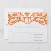 Sinaasappel Damask Monogram Wedding RSVP Kaarten (Achterkant)