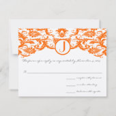 Sinaasappel Damask Monogram Wedding RSVP Kaarten (Achterkant)