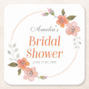 Sinaasappel Delicate Waterverf Bloemen Vrijgezelle Vierkante Kartonnen Onderzetter