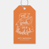 Sinaasappel Eet Drink en wees dankbaar Thanksgivin Cadeaulabel (Voorkant)
