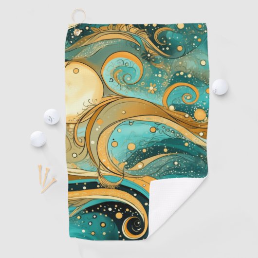 Sinaasappel en Aqua Galaxy Met manen Sterren en we Golfhanddoek (Insitu)