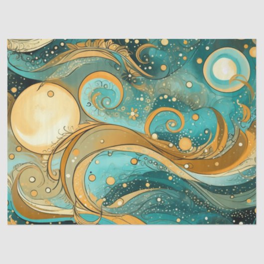Sinaasappel en Aqua Galaxy Met manen Sterren en we Tissuepapier (Voorkant)