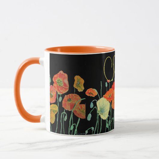 Sinaasappel en Black Poppies Waterverf Mok (Links)