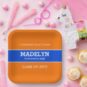 Sinaasappel en blauw aangepast Afstuderen Bord (Feest)