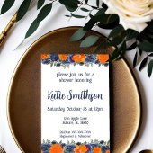 Sinaasappel en Blauw Bloemen Douche Uitnodiging