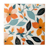 Sinaasappel en blauw gebladerte en bloemen tegeltje (Voorkant)