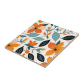 Sinaasappel en blauw gebladerte en bloemen tegeltje (Zijkant)