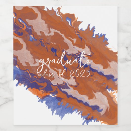 Sinaasappel en blauw marmer Afstuderen Wijn Etiket (Enkel label)