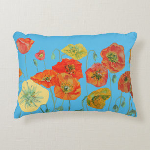 Sinaasappel- en blauw-papaver accent kussen