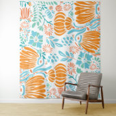 Sinaasappel en Blauwe Boho Floral Wandkleed (In situ)