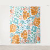 Sinaasappel en Blauwe Boho Floral Wandkleed (Voorkant)