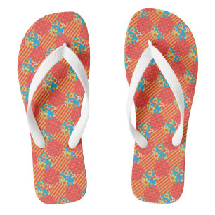 Sinaasappel en Blauwe Floral Polkas Stippen Faux P Teenslippers