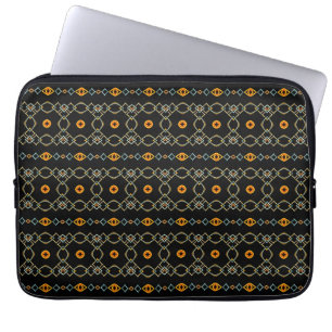 Sinaasappel en blauwe kettingen en knoopstreeppatr laptop sleeve