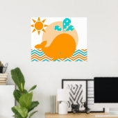 Sinaasappel en blauwe Poster voor de walvisvaart (Thuiskantoor)