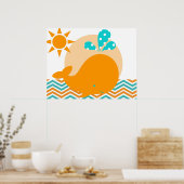 Sinaasappel en blauwe Poster voor de walvisvaart (Keuken)