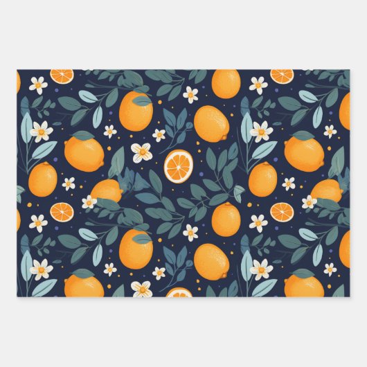 Sinaasappel en Bloemen Delight Pattern Inpakpapier Vel (Voorkant 3)