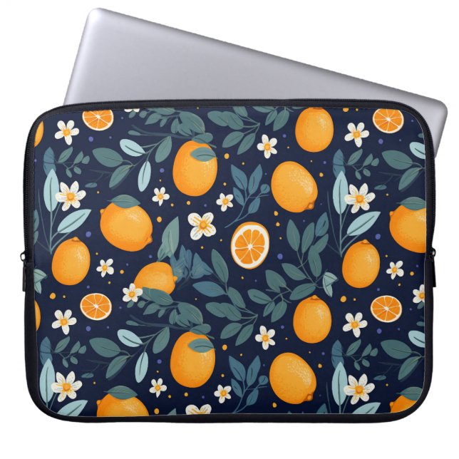 Sinaasappel en Bloemen Delight Pattern Laptop Sleeve (Voorkant)