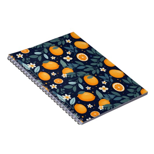 Sinaasappel en Bloemen Delight Pattern Notitieboek (Rechterzijde)