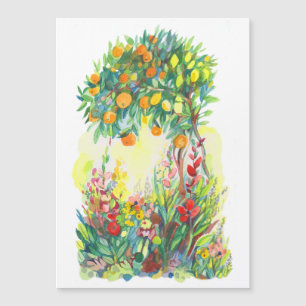 Sinaasappel en bloemen waterverf schilderij